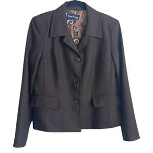 Evan Picone Brown Collared Blazer Jacket Size 12 Classic Paisley Lining Career